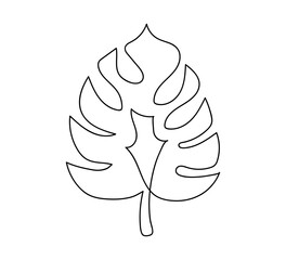 Monstera leaf line art. Contour drawing of tropical leaves. Minimalist Modern summer decor
