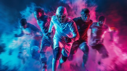Vibrant collage showcasing professional athletes in motion amidst a fusion of blue and red colors
