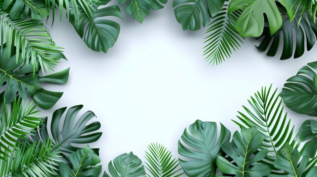   A clear white background with a cluster of green leaves in the center, ready for text or image placement