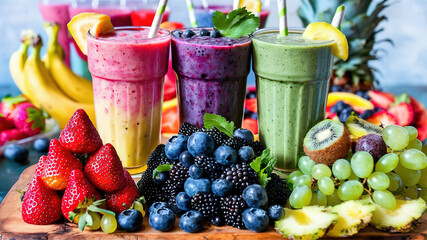 Colorful cocktails with fruits