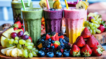 Colorful cocktails with fruits