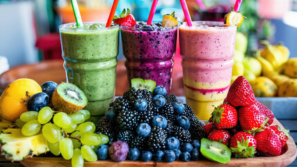 Colorful cocktails with fruits