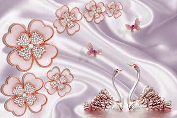 3D wallpaper design with florals background
