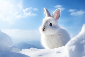Cute white rabbit mammal animal rodent. - obrazy, fototapety, plakaty