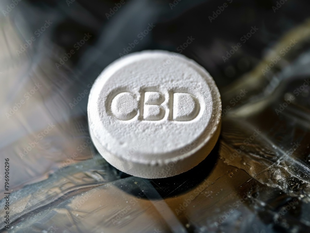 Aufkleber a close up of a pill with the word cbd written on it. generative ai.