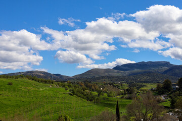 Fototapeta na wymiar Aerial landscape footage in village Ronda, Andalusia, Spain, 2024