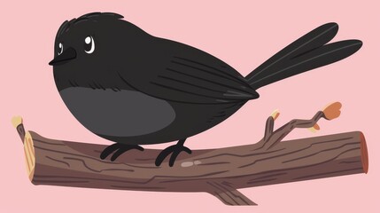 Naklejka premium A black bird perched on a tree branch, its back half depicting a sad expression