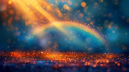    a rainbow in the sky with a beam of light emerging from its top