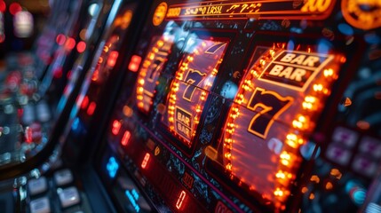 Obraz premium Vibrant casino slot machine close-up