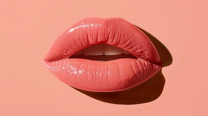   A pink lipstick with a distinct shadow and the tip protruding against a pink background