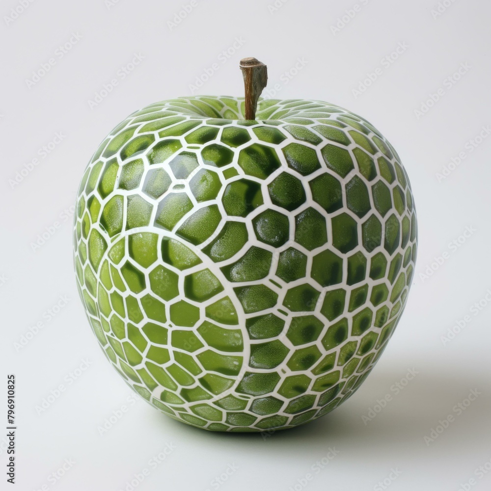 Poster a green apple with a pattern of white and black dots. generative ai.
