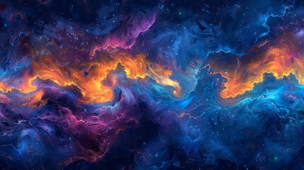  Blue, orange, and pink cloud formations with scattered stars above - obrazy, fototapety, plakaty