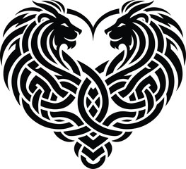 Fototapeta premium Celtic lion, heart shape celtic lion vector illustration.