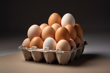 A simple egg carton containing a few white eggs, slightly tilted to create a dynamic composition Generative AI