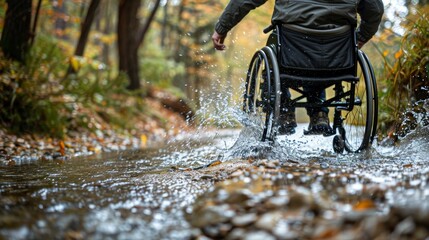 Empowerment in motion. resilient person in wheelchair overcoming challenging terrain