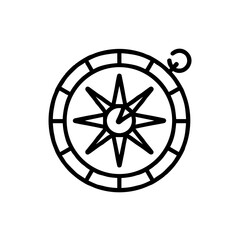 Vector Compass Icon, Simple Black Outline, Navigation and Direction Symbol