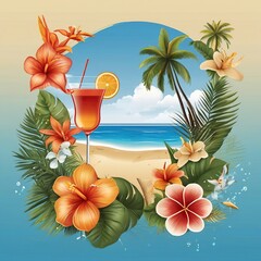 Fototapeta na wymiar Free Photo vector summer holiday illustration on sky blue background with beach elements 