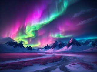 "Neon Aurora Borealis: Surreal Symphony of Color in the Wilderness Sky"