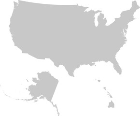 Gray Map of USA with Alaska and Hawaii 