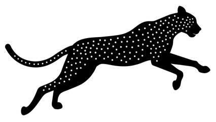Minimalist Cheetah Silhouette Graceful Jump on White Background