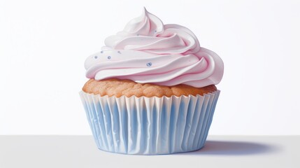 Artistic portrait of a cupcake with a lush, frosted top, its delightful details set against a starkly white, isolated background
