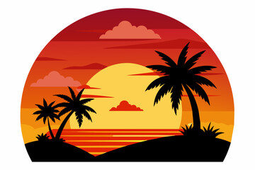 Sunset Minimalist Vector Illustration on white background