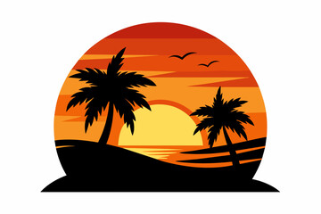 Sunset Minimalist Vector Illustration on white background