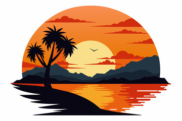 Sunset Minimalist Vector Illustration on white background