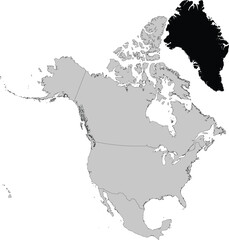 Black Map of Greenland inside gray map of North America