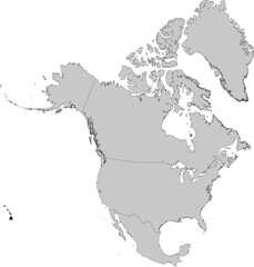 Fototapeta premium Black Map of Hawaii Islands inside gray map of North America