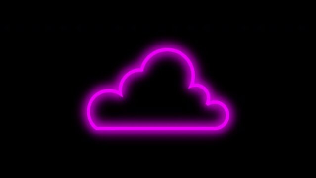 pink glowing neon line cloud sign blink animation