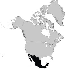 Black Map of Mexico inside gray map of North America