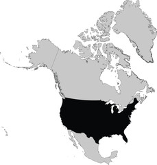 Black Map of USA inside gray map of North America