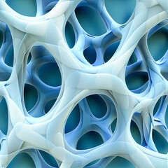 Seamless abstract blue background, 3D illustration with a pattern of spirals and curves.