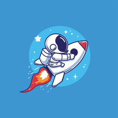 Cartoon astronaut riding rocket flat vector illustration