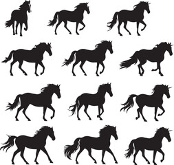 set of Horse Black silhouette on white background	