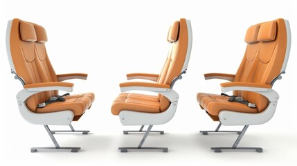 Aircraft seat depicted from various angles. Isolated on a white background in 3D illustration.