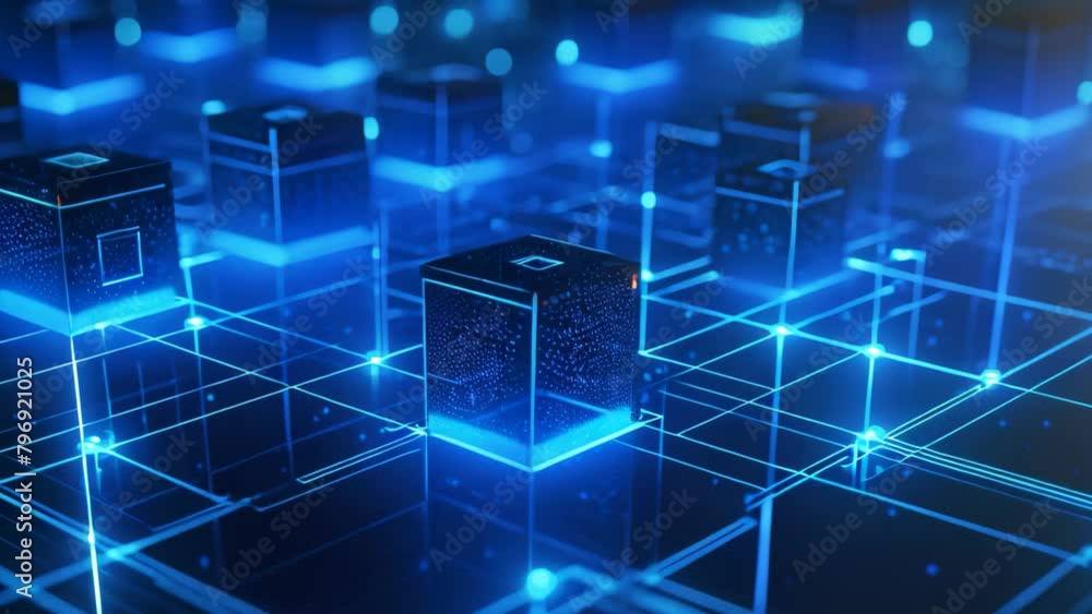 Poster 3d rendering of abstract digital background with circuit board and blue light, close up view of beau