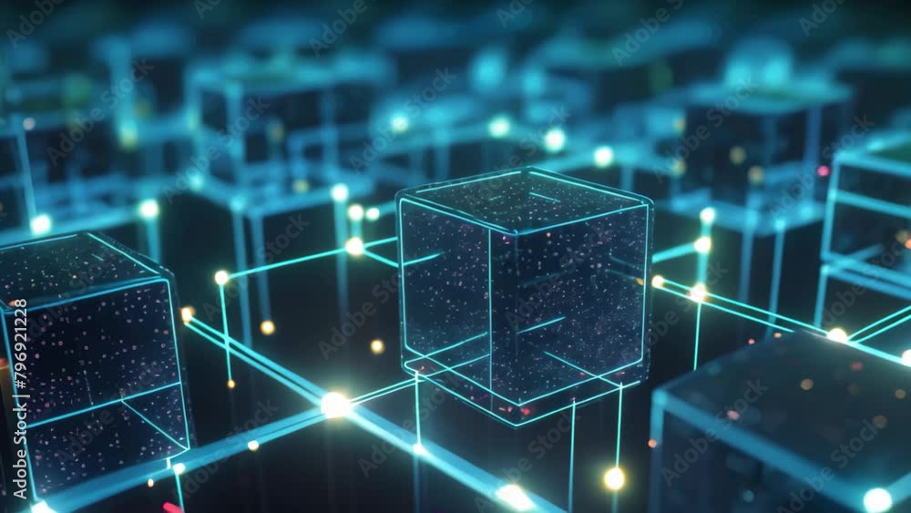 Poster abstract 3d render of cube on dark background. technology concept, close up view of beautiful fir br