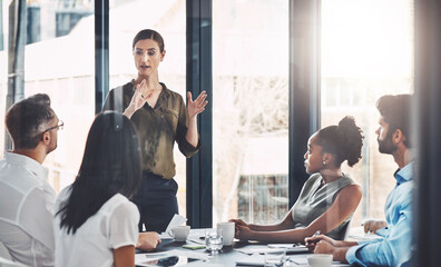 Business proposal, meeting and people with communication in office for strategy, planning or...