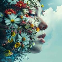 Colorful Carnival Celebration: Girl and Woman with Flowers 