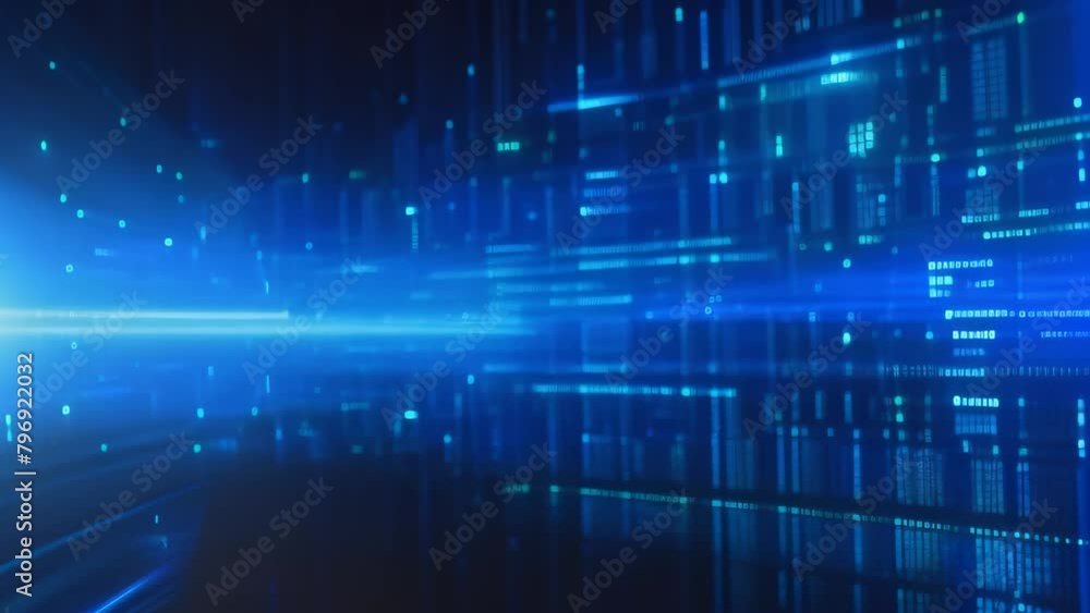 Fototapete Blue binary code on a dark background, computer generated abstract background, Digital background with blue binary code and AI algorithms against a black background