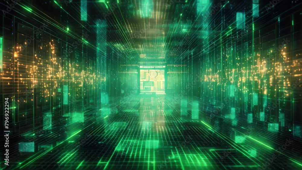 Leinwandbilder abstract cyberspace technology background,3d render and illustration, digital binary code and ai alg