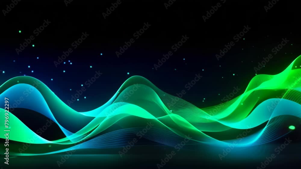 Poster abstract background with blue and green waves. vector illustration, digital wave wallpaper against a