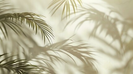 Obraz premium Shadow of Palm Leaves on Cream Wall: Minimalistic Summer Background