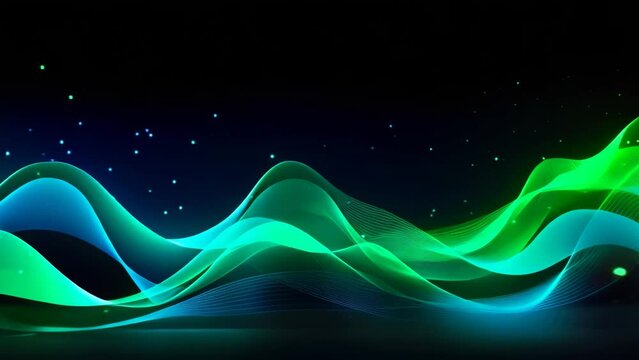 abstract background with blue and green waves. Vector Illustration, Digital wave wallpaper against a black background with blue and green abstract waves