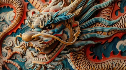 Fototapeta na wymiar Tatton design of Chinese zodiac dragon as the mythical animal in Eastern Asia culture.