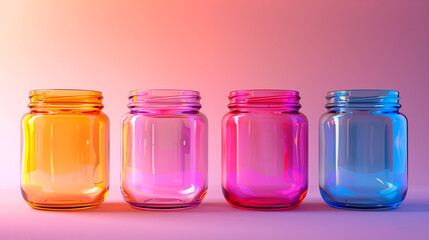 colorful screw-top jars in rainbow and pastel colors