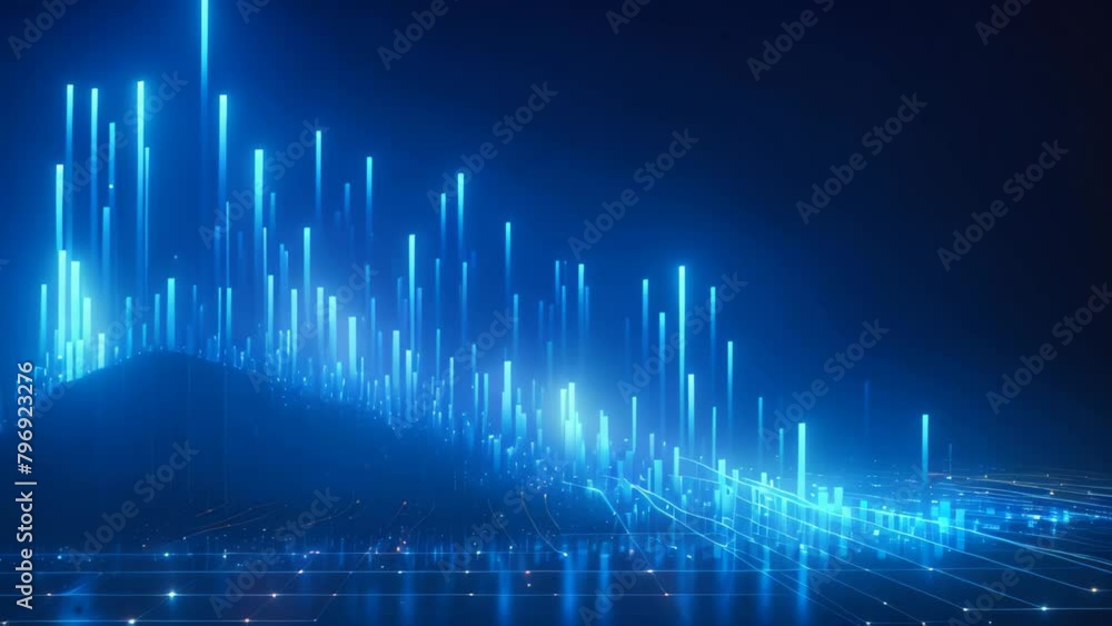 Fototapete futuristic background with glowing lines and bokeh. 3d rendering, glowing blue lines and an abstract