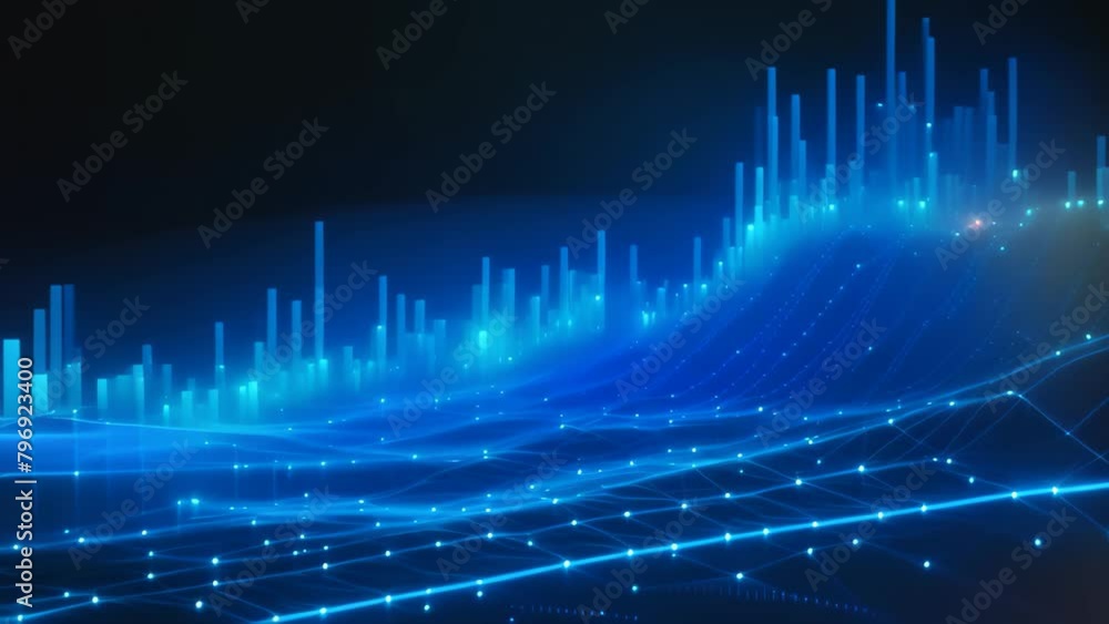 Fototapete abstract technology background with glowing lines and bokeh. 3d rendering, glowing blue lines and an